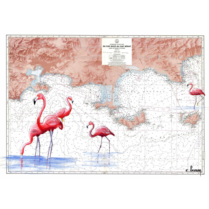 Carte marine peinte sur papier - Îles d'Hyères à d'aujoud'hui Carte marine peinte sur papier - Îles d'Hyères à d'aujoud'hui