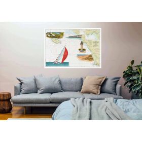 Toile sur chassis bois carte marine peinte - Côte de lumière