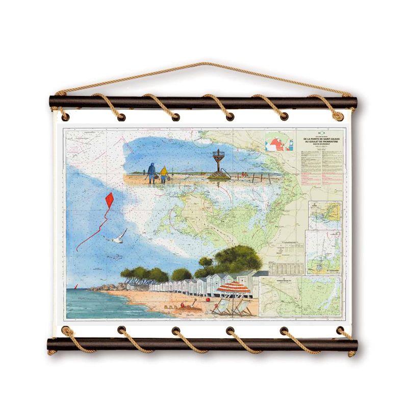 Toile tendue coton carte marine peinte - Promenade à Noirmoutier